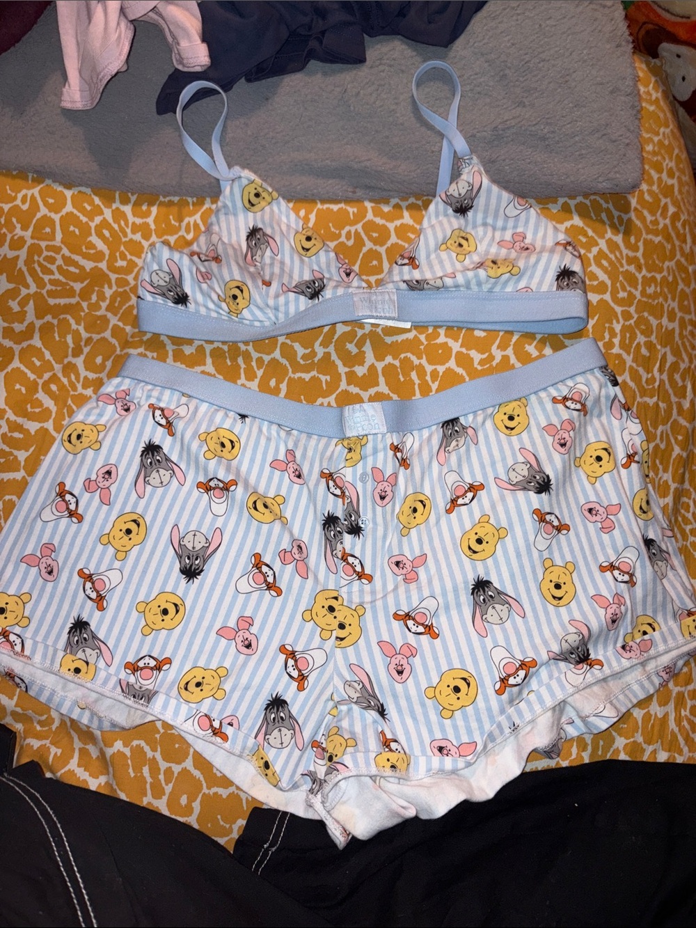 Disney Blue & White Striped Winnie the Pooh & Friends Pajama Set
